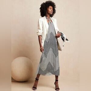 NWT Banana Republic Twist Neck Halter Midi Dress Black And White Abstract Size S